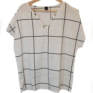 Ranlege Women's Navy and White Window Pane Blouse Size Large